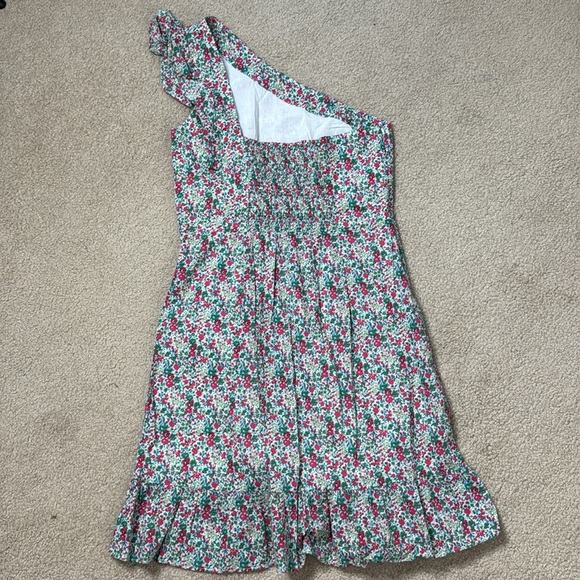 J Crew One Shoulder Dress Floral Print Ruffle Detail Skirt Cotton Size 6 - Picture 4 of 16